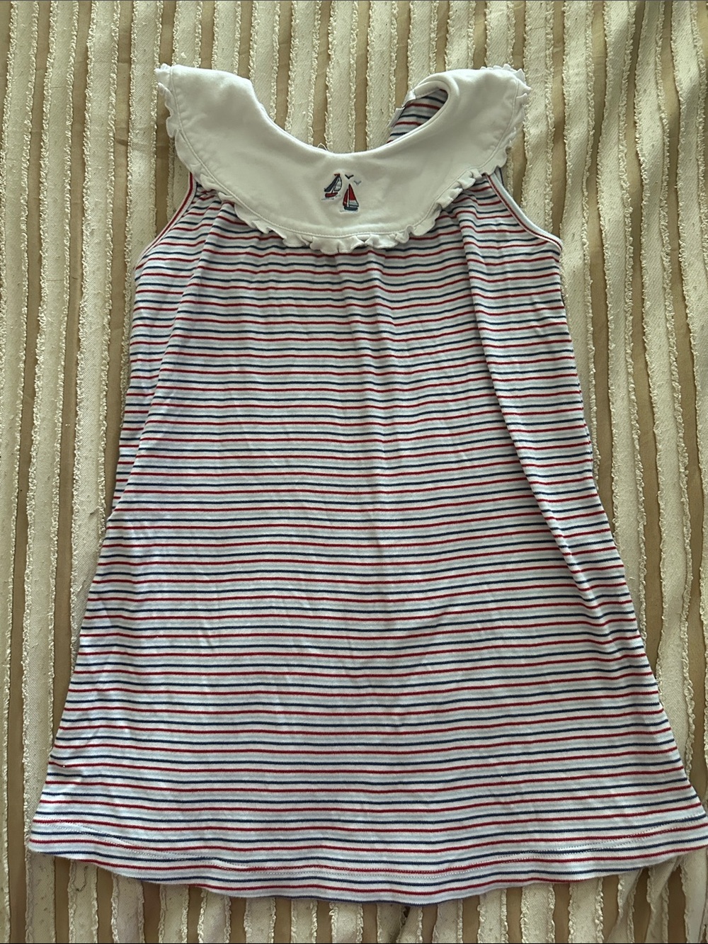 Kissy Kissy Red, Navy & White Striped Sailboat Dress with Ruffle Collar